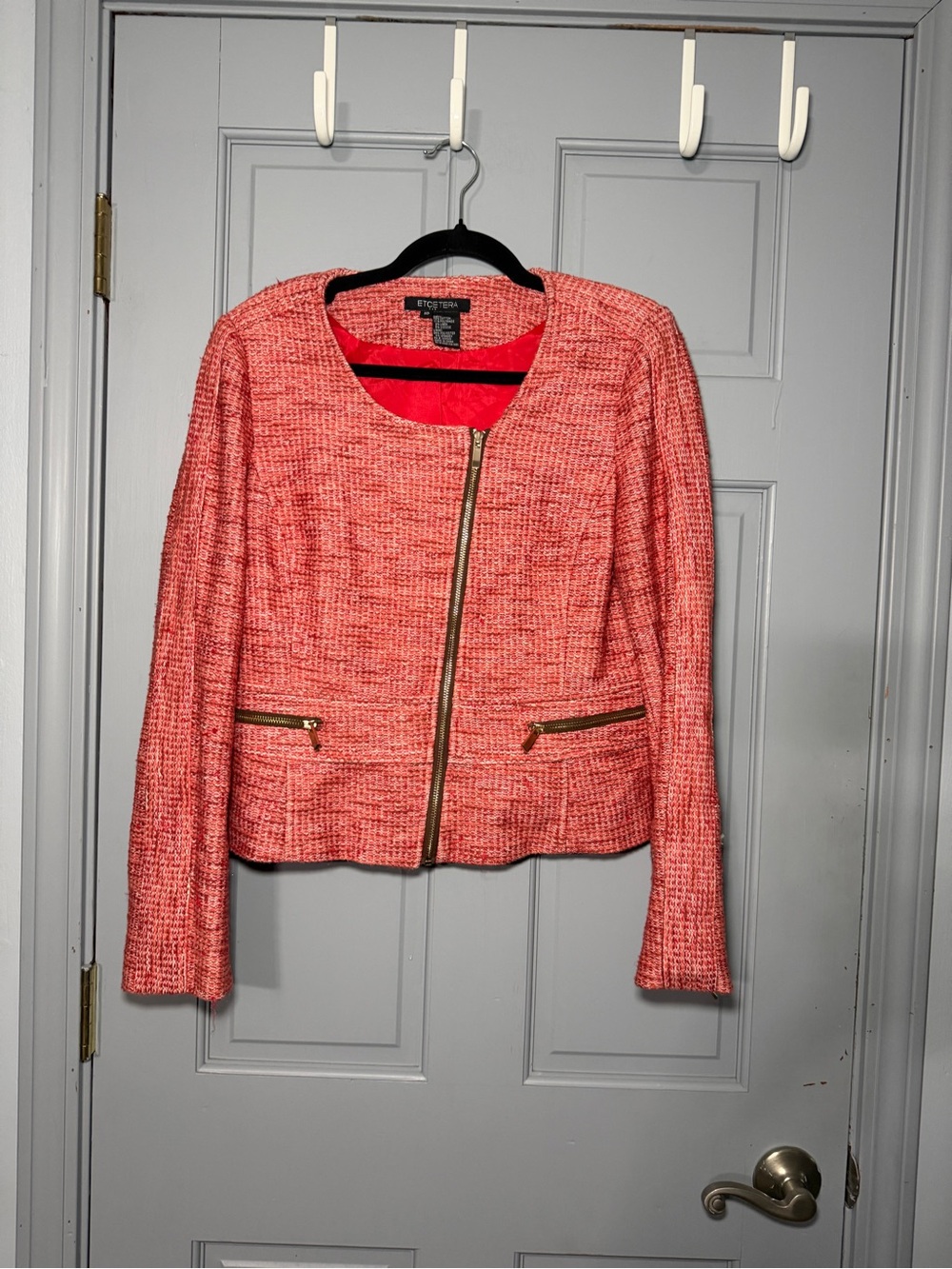 Etcetera Coral Tweed Asymmetrical Zip Jacket